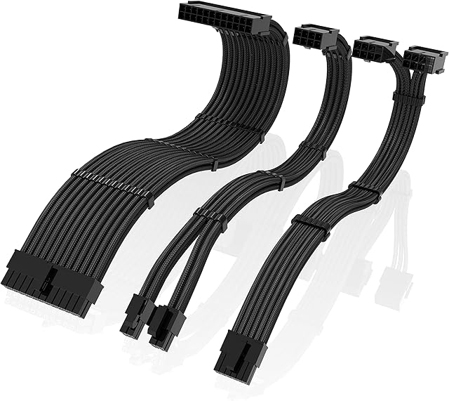 EZDIY-FAB PSU Cable Extension Kit,16AWG Sleeved Cable Custom Mod for Nvidia 30' Series FE GPU Build, PC Power Supply PET Braided Extension Cable Kir with Comb- 300MM -Black