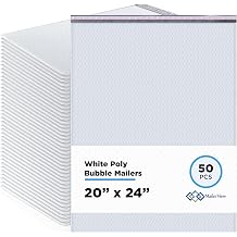 White Bubble Mailers 20x24, Self Seal Poly Padded Envelopes #10, 50 Pack | Holds Clothing & Bulk Items, No Tape Needed, Cushioned Protection, Water-Resistant Poly, Bulk Pack for Small Business