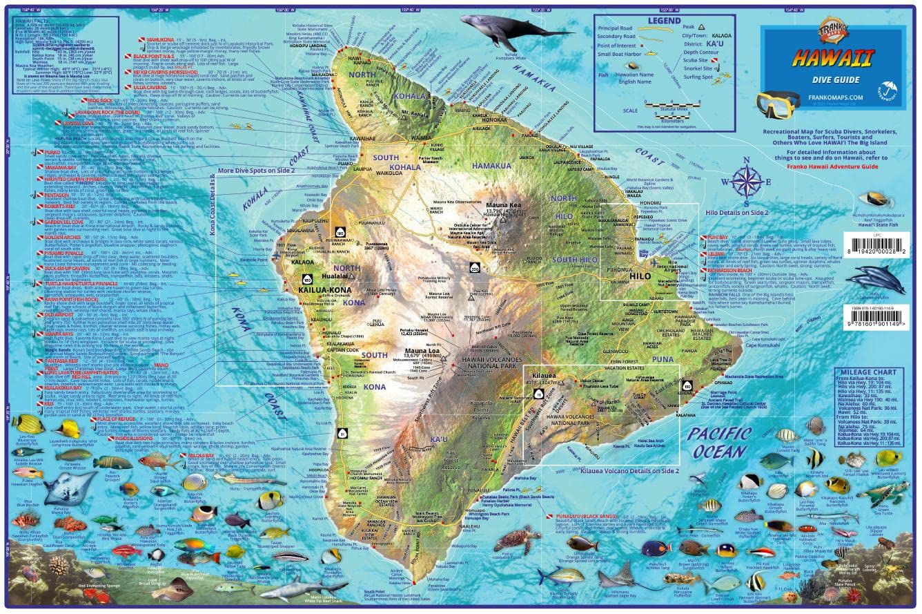 Hawaii "Big Island" Dive Map Laminated Poster