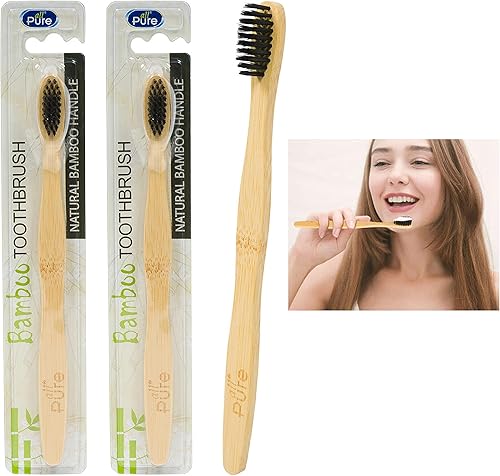 Miniatura 3 de Cepillo dental de bambú natural de 2 piezas Eco dental dental cepillo de cuidado bucal mango de cerdas suaves