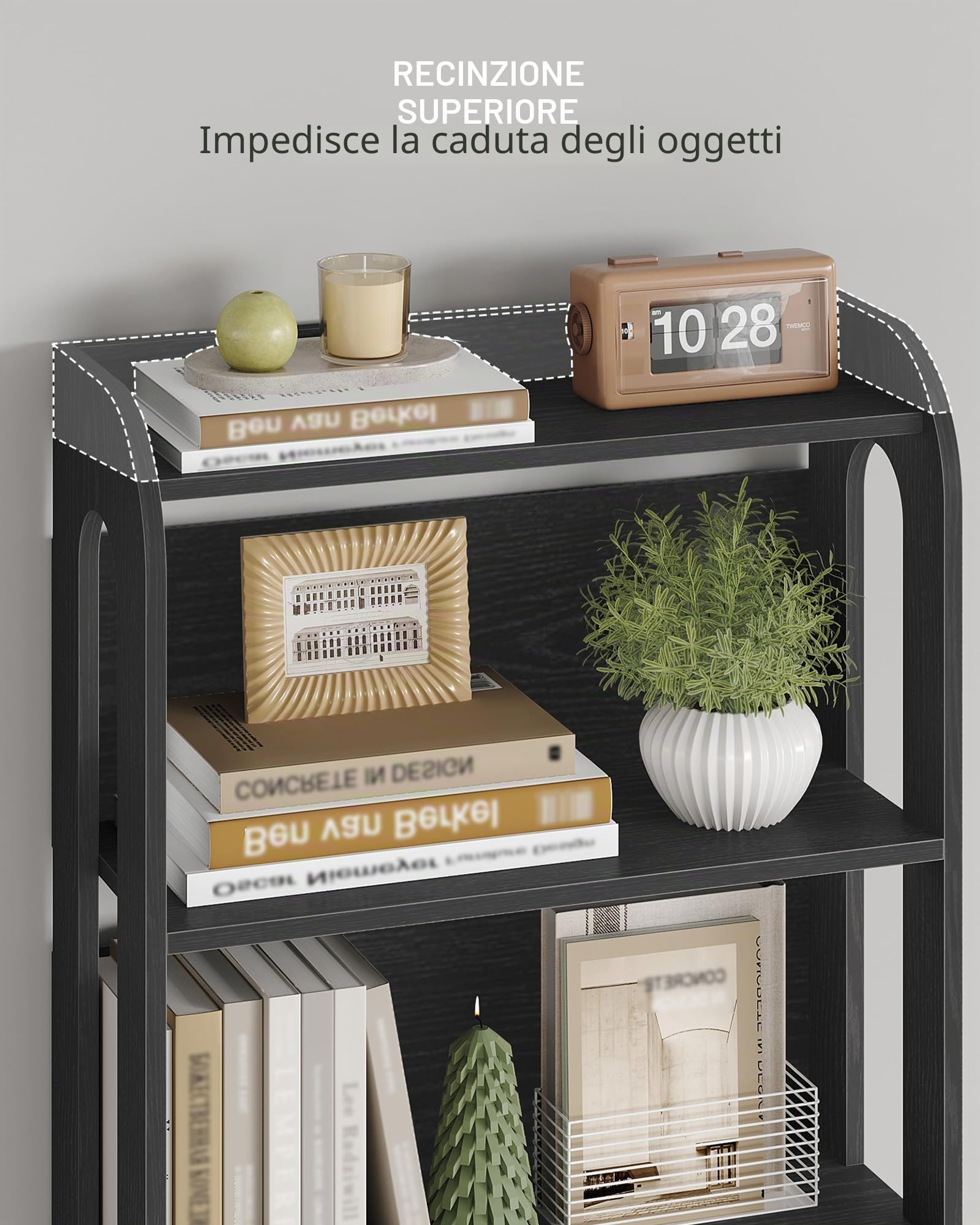 Hzuaneri Libreria a 7 Ripiani, Libreria Soggiorno Legno, Scaffale Portaoggetti Aperto, per Salón, Estudio, Oficin, Dormitorio, 24 x 60 x 182 cm, Nero BC70004X