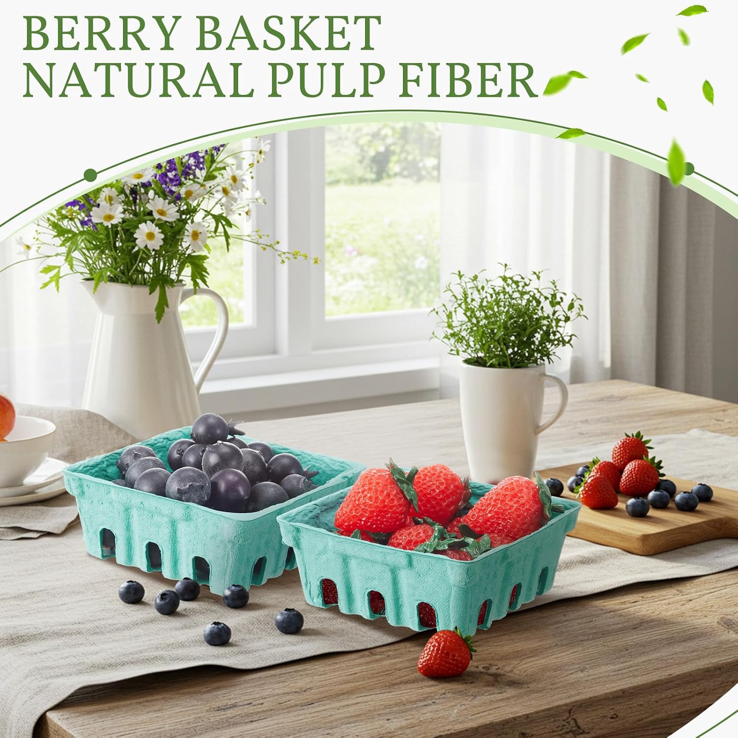 Blushtier 300 Pack 1/2 Pint Pulp Fiber Berry Baskets, Green Vented Containers for Strawberries, Blueberries, Raspberries, Fruit and Vegetable Display, Farmer's Market, Grocery, Party, Garden Harvests