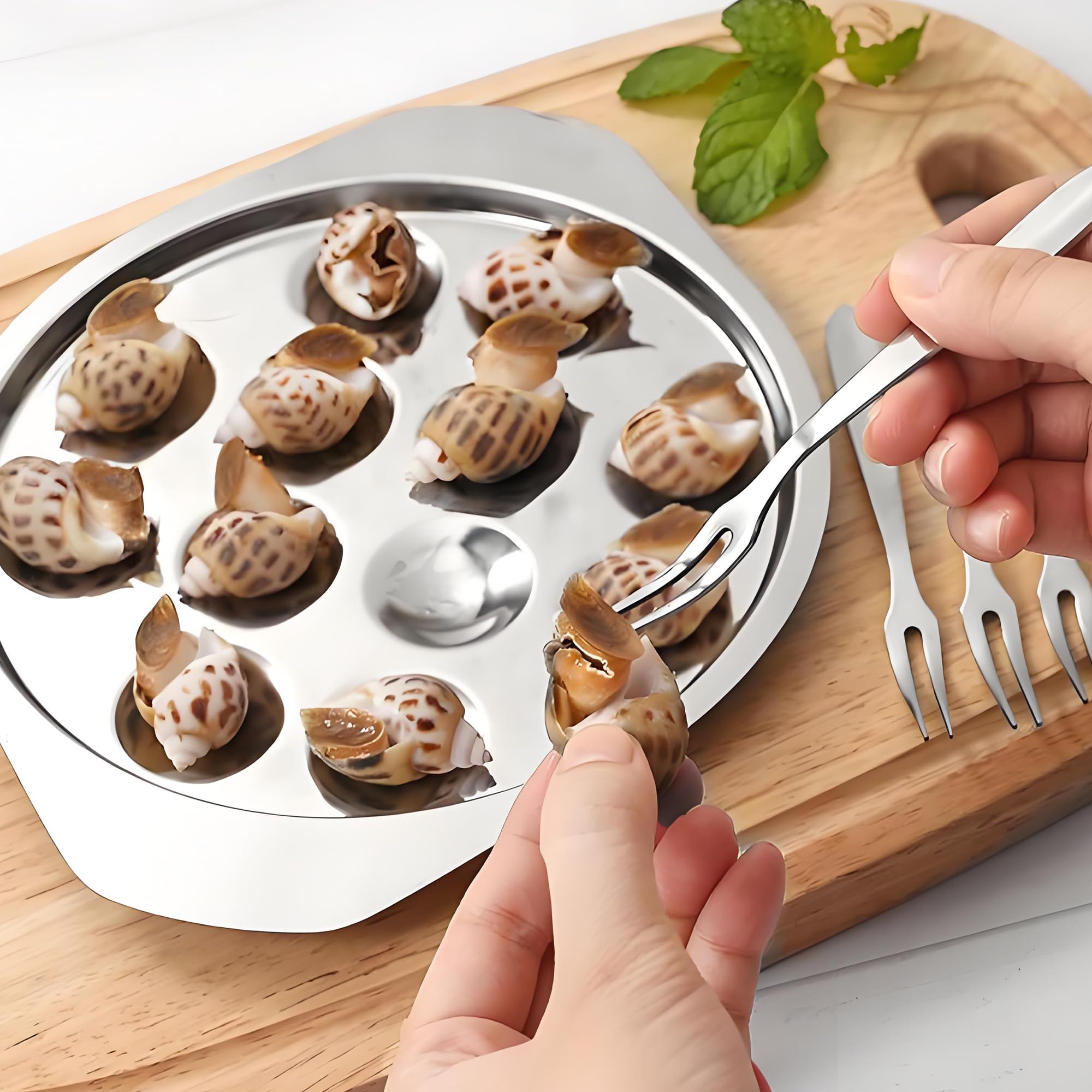 2 pinze per lumache a buffet, pinze da cucina in acciaio inox + 2 pezzi di lumache in acciaio inox forchetta da frutta per snails, ciotole crostacei, posate utensili da cucina (argento)