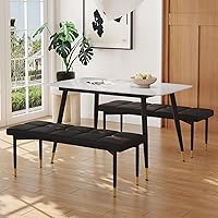WEKEOT Modern 3-Piece Sintered Stone Dining Table Set for 4 with 2 Upholstered Benches, 50" White Marble Kitchen Table for Apartments