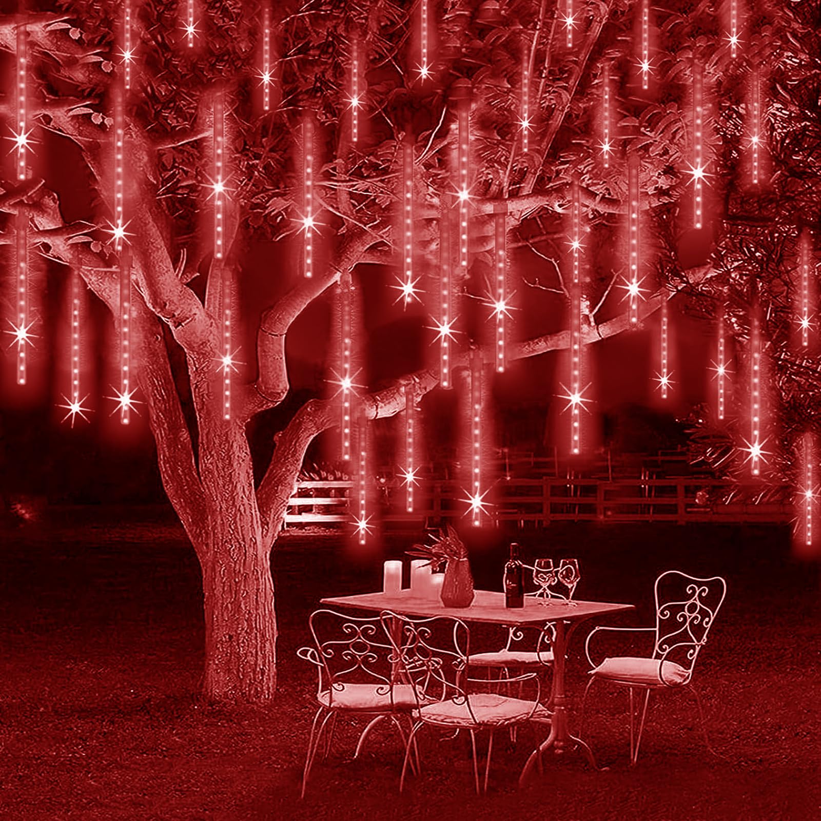 240LED Solar Meteor Shower Lights Outdoor,KINGCOO Waterproof 30cm 10Tubes Falling Rain Cascading Icicle Decorative Lights String Remote Timer for Garden Wedding Party Christmas Decoration (Red)