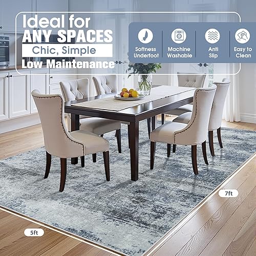 Miniatura 2 de Alfombra lavable de 5 x 7 pies para sala de estar: alfombra grande abstracta para comedor o dormitorio, alfombra antideslizante de 5 por 7 pies,