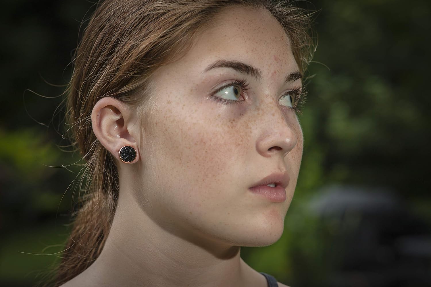 Rose Gold-tone Faux Druzy Stone Stud Earrings 12mm - Image 5