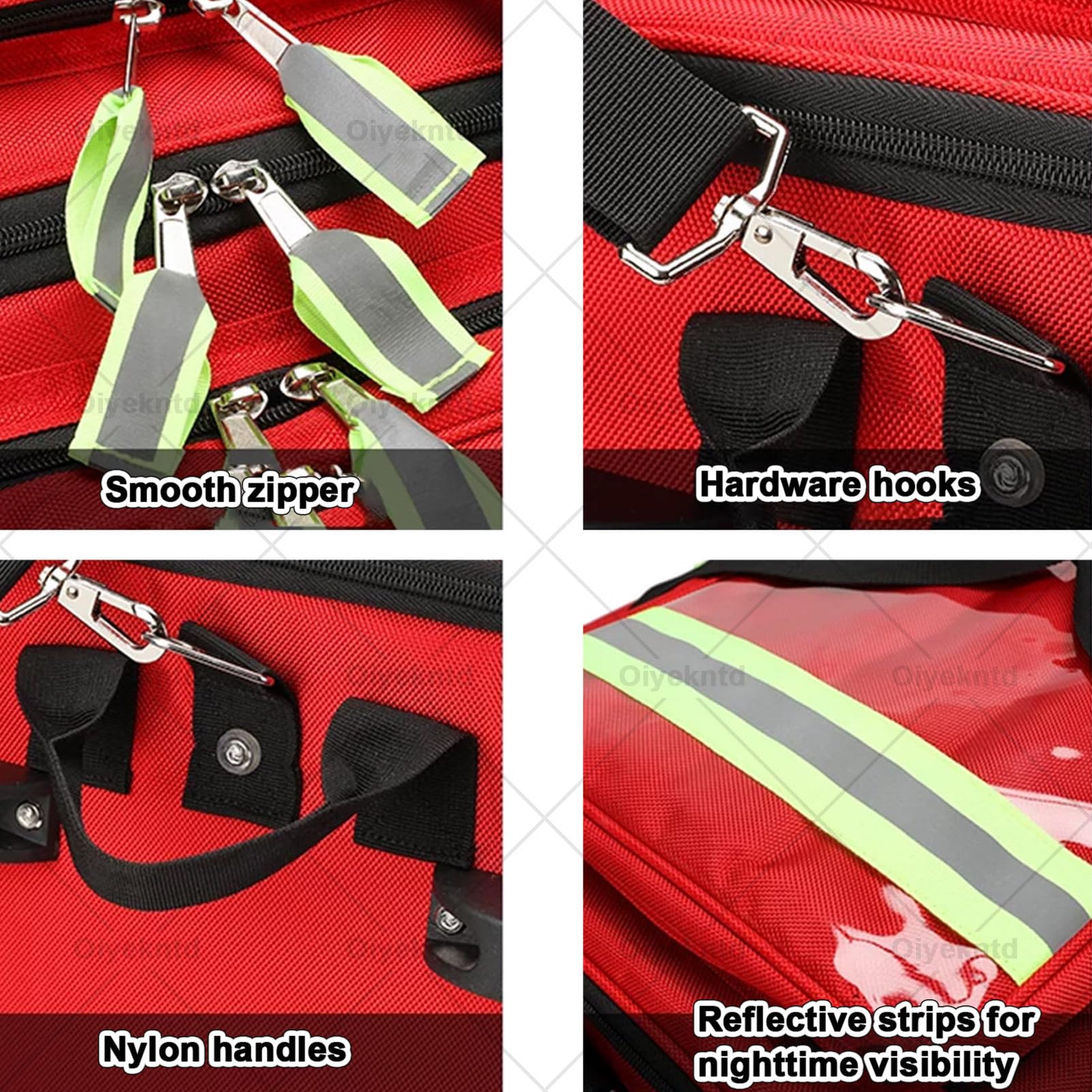 Borsa per kit di primo soccorso e attrezzature mediche con trolley rimovibile; borsa con ruote per infermieri e kit di emergenza, ideale per escursionismo, backpacking, campeggio e viaggi Red-66cm