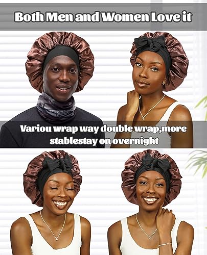 Miniatura 4 de Gorro de satén de seda para dormir, gorro de seda de doble capa con banda elástica para cabello rizado