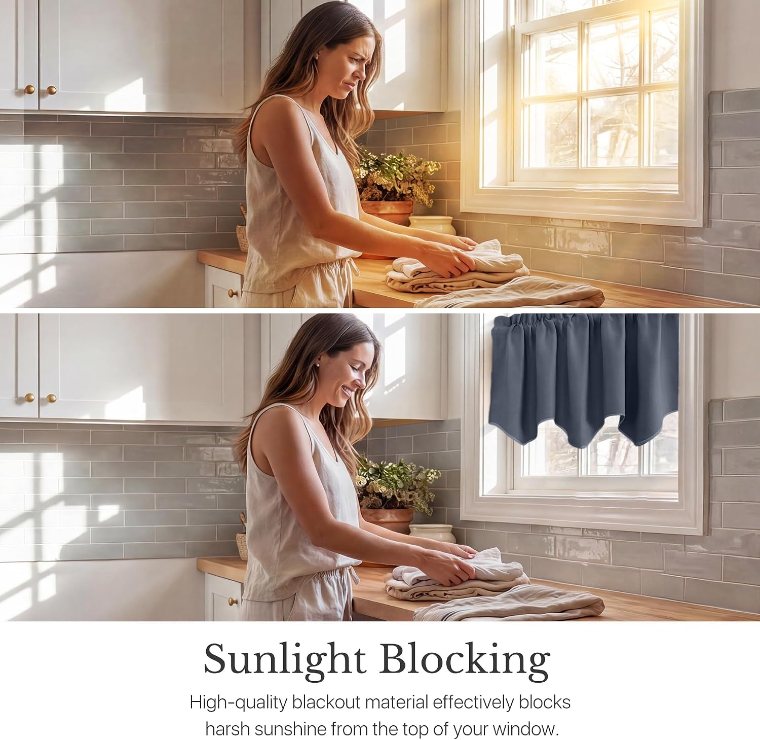 NICETOWN Stone Blue Blackout Kitchen Curtain Valances Thermal Insulated image 2