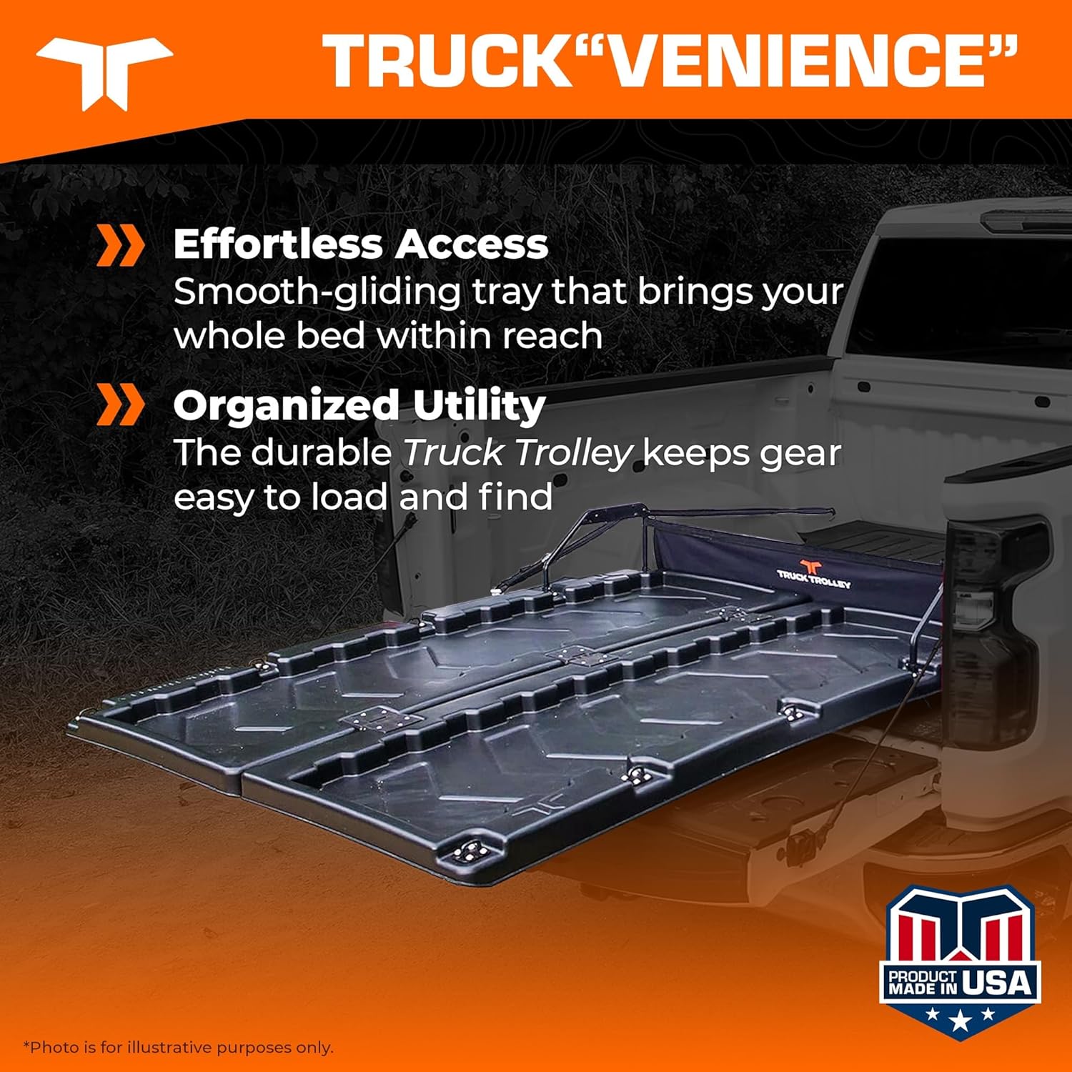 Lightweight Truckbed Trolley System fits Any Full Size Pickup with D-Loops | 300 lbs Weight Rating | Easy Installation | Collapsible | L 62.5" x W 47.75" x H 10.5" | TT2201