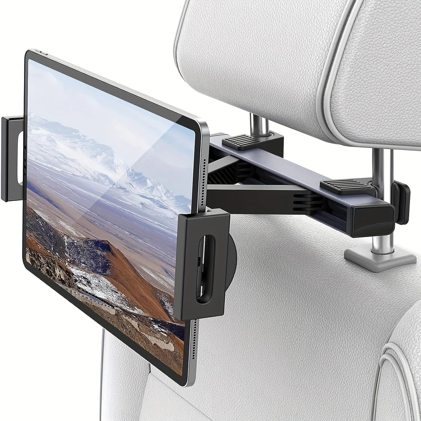 STORE 2508 Car Headrest Tablet Mount Adjustable Backseat Rear Seat Universal Holder 360 Swivel, Black-image-0