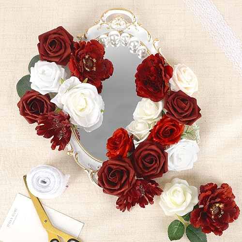 Miniatura 3 de Whonline 20 piezas de rosas artificiales color burdeos para el día de San Valentín, ramos de boda, centros de mesa, arreglos para decoración del