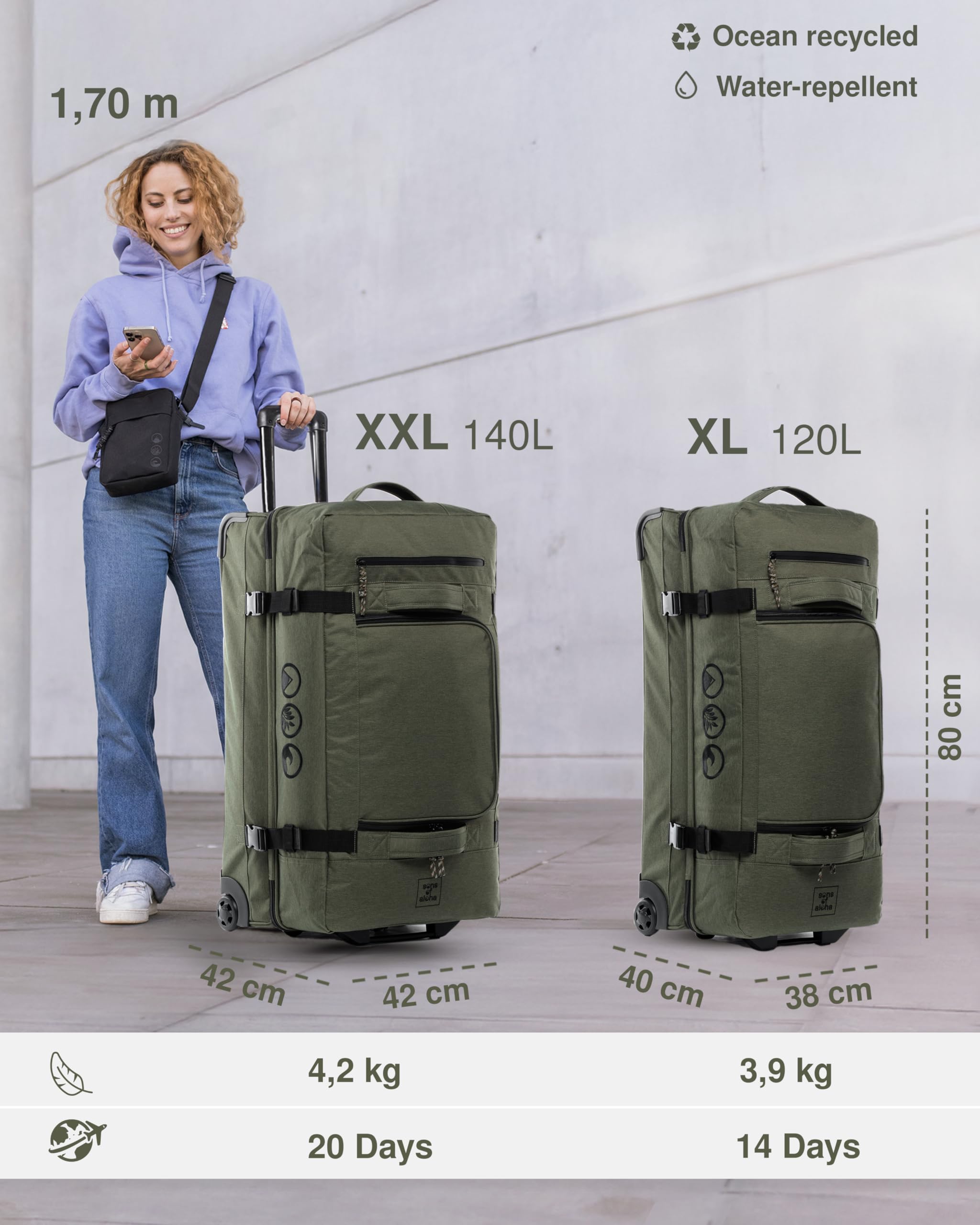 Duża torba podróżna z 2 kółkami, 80 cm, walizka sportowa na kółkach, walizka podróżna, Xl-120 litrów, L