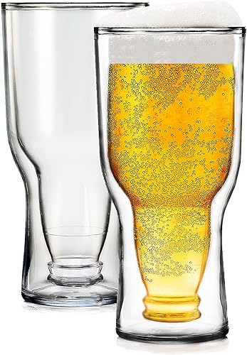 Vasos de cerveza congelables irrompibles de doble pared con aislamiento Juego de 2 vasos grandes reutilizables Pilsner de 17 onzas de Tritan