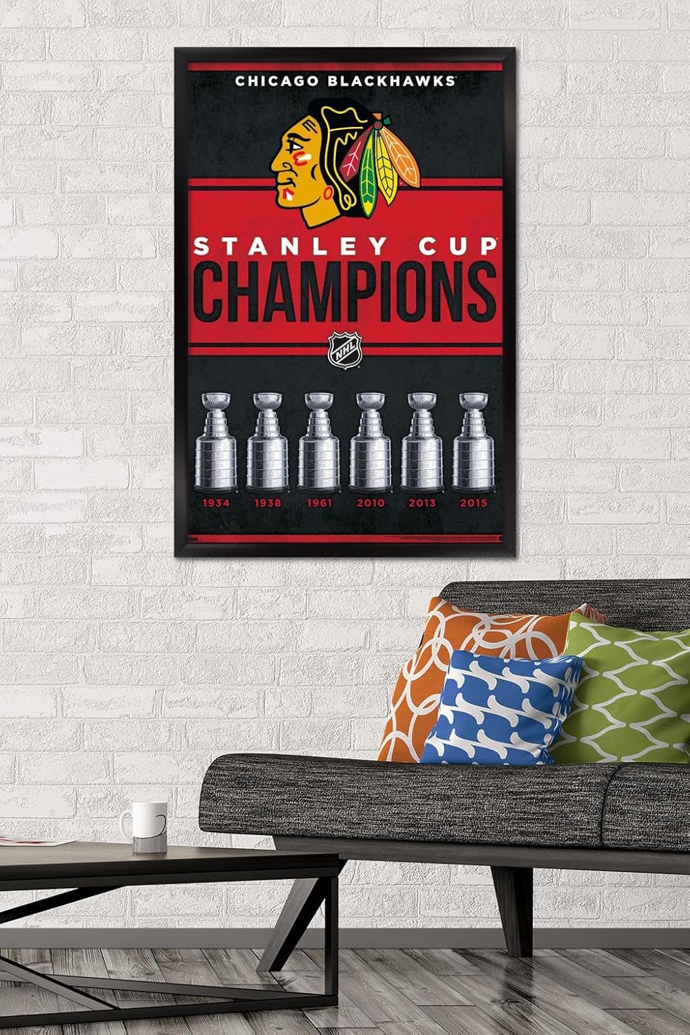 Trends International NHL Chicago Blackhawks - Champions 23 Wall Poster, 34L x 22.4W, Black Framed Version
