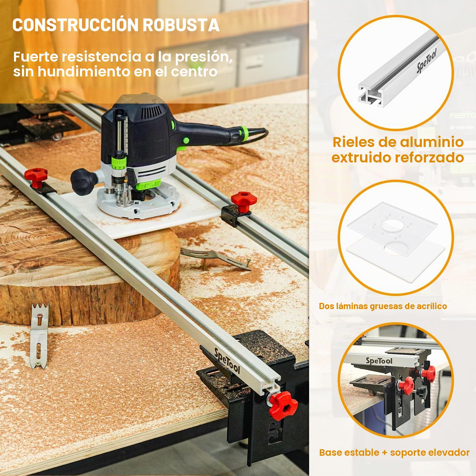 SpeTool Guia Fresadora Plantilla de Fresado Trineo Router Guía para Fresadora 3 Ejes Ajustables para el Aplanado de Grandes Superficies Irregulares