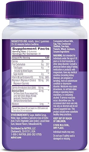 Miniatura 11 de Natrol Sleep + Restore - Gomitas de mezcla de glicinato de magnesio con melatonina de 5 mg, magnesio calmante con GABA, mezcla botánica, sabor a