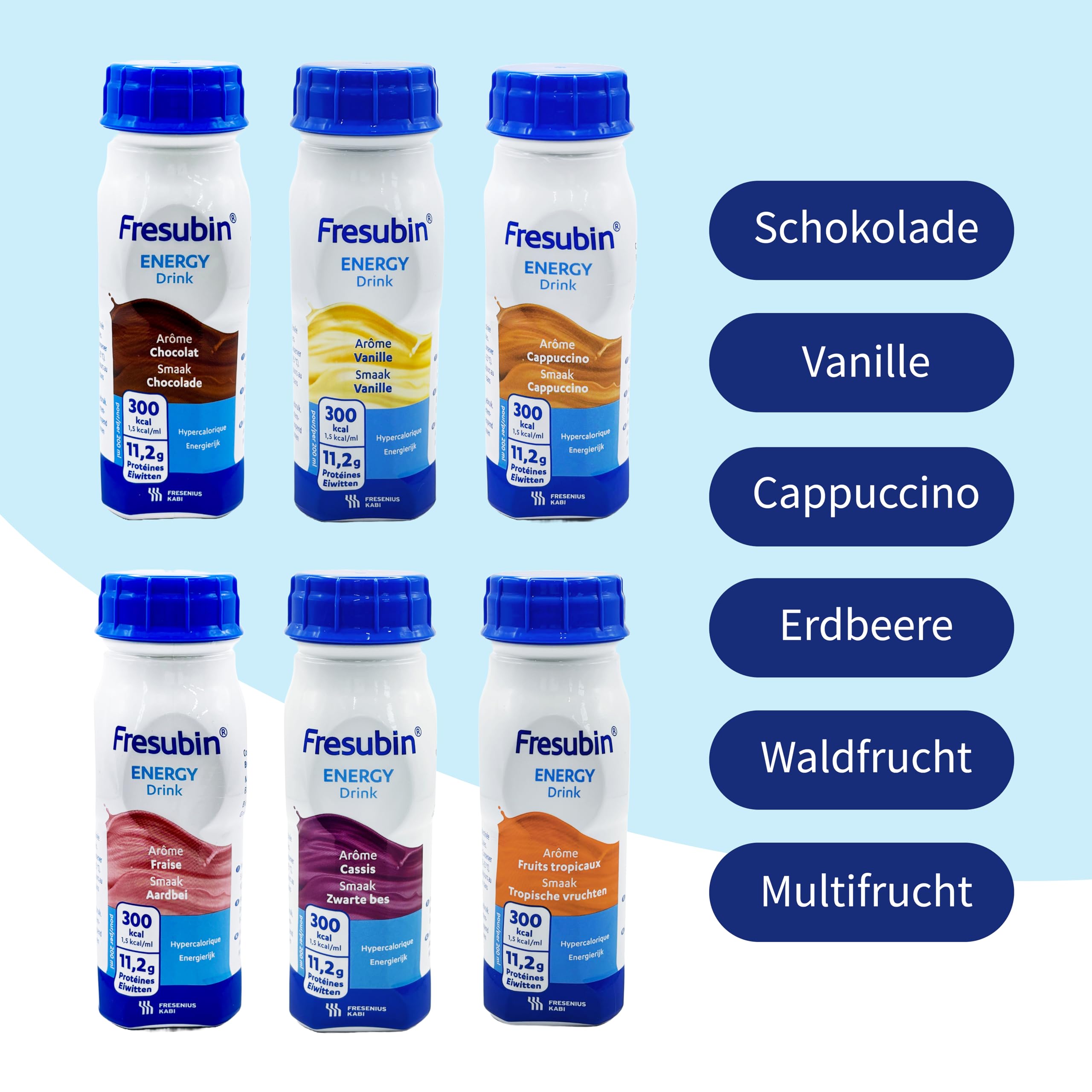 Fresubin Energy Drink Mischkarton Hochkalorische Trinknahrung 300 kcal 200 ml 24er Pack 6 Geschmacksrichtungen
