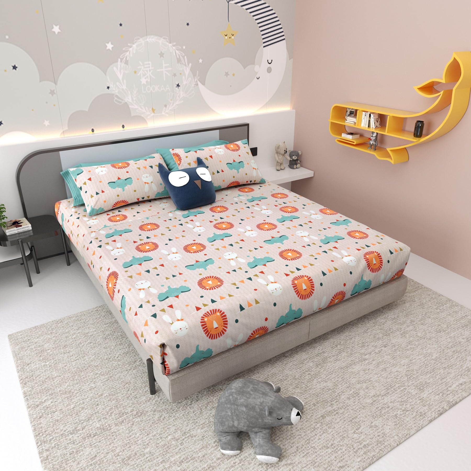 Cartoon Printed Premium Pure Cotton 300 TC King Size Bedsheet with 2 Pillow Cover, (100"x108" Inches), Pack of 1-picture-11