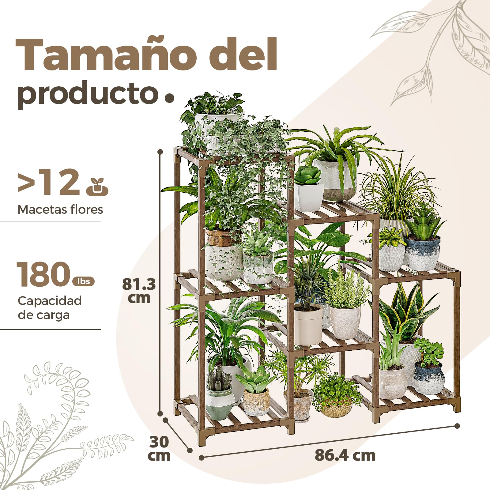 Bamworld Soportes para plantas de interior, estante escalonado de madera para plantas al aire libre para múltiples plantas,3 neumáticos,7 escalera, soporte para plantas,mesa para ventana,jardín,balcón - 5