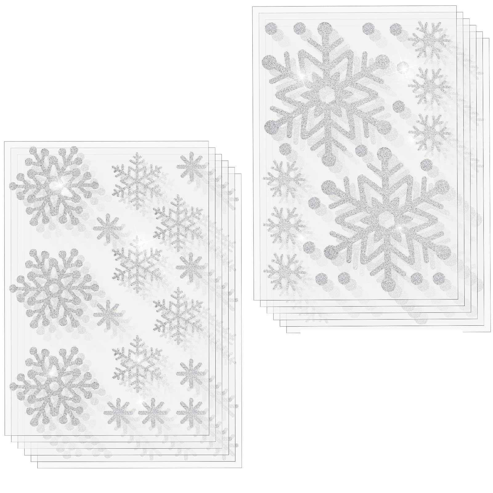 Outus 24 fogli di adesivi natalizi glitterati invernali glitterati di dimensioni assortite, adesivi a forma di fiocco di neve, decalcomanie per Natale, vacanze, regali, artigianato, forniture (bianco)