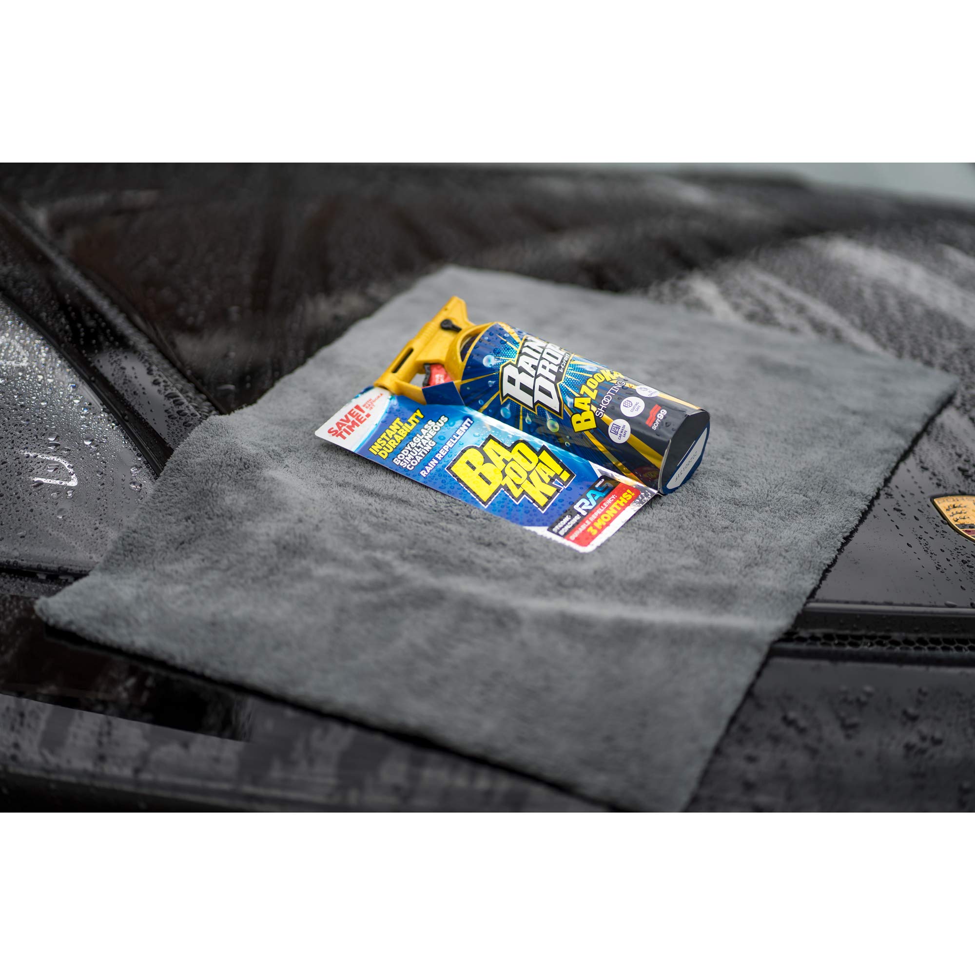 Detailmate Versiegelung Set: Soft99 Rain Drop Bazooka, 300ml - Sprühversiegelung für Lack, Scheinwerfer, Glasoberfläche, Reifen, Chrom, Kunststoff (außen), Felgen + Premium Mikrofasertuch