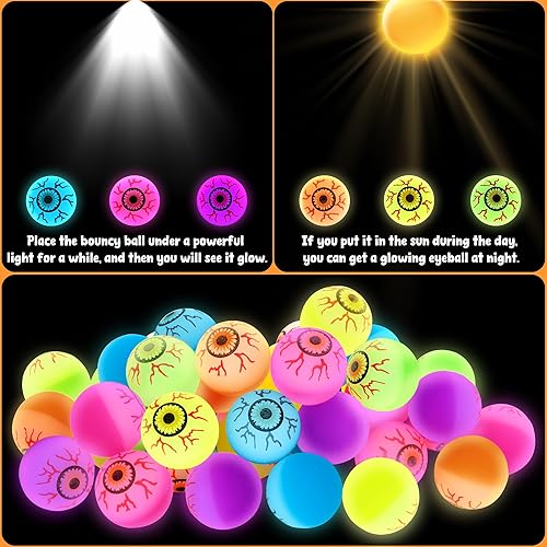 12PCS Halloween Party Favors, Glowing Bouncy Balls, Rubber Halloween Toys for Trick or Treat, 30mm Halloween Eyeballs in 6 Designs for Kids Adults Holiday Goodie Bag Stuffers Party Present Decor(12 Pcs)