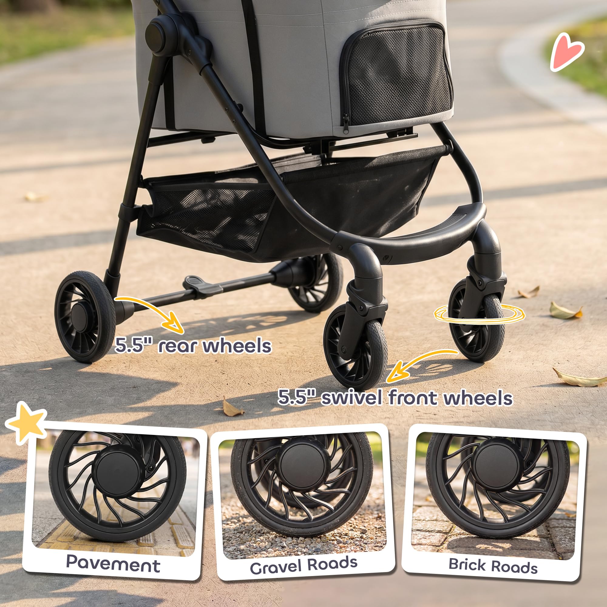 Pawhut Poussette pour chien 3 en 1 pliable pour petit chiot et chat, Gris