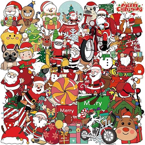 Calcomanías de Navidad, 100 unidades, lindas calcomanías impermeables para botellas de agua, divertidas calcomanías de Papá Noel para niños y