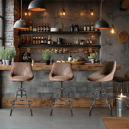 Miniatura 8 de Taburete de bar redondo industrial de poliuretano con respaldo de metal, altura ajustable, giratoria, silla de pub, taburetes de bar para cocina