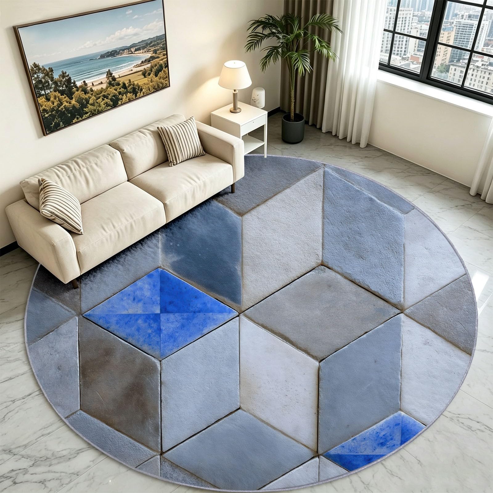 Générique Tapis Enfant Rond Chambre d'enfant Filles Garçons, Géométrie Industrielle Tapis Rond Lavable & Antidérapant pour Salon Chambre Cuisine Salle à Manger Chambre (160 cm, Losanges 3D)