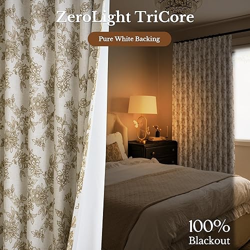 Miniatura 6 de Cortinas plisadas florales 100% opacas para dormitorio, 84 pulgadas, para sala de estar, comedor, mezcla de lino de lujo, cortinas de oscurecimiento