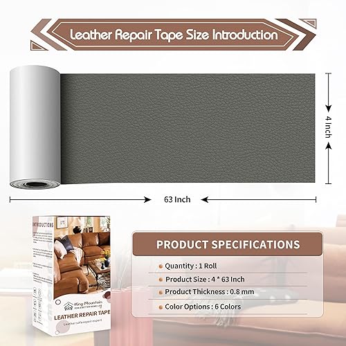 Miniatura 4 de KING MOUNTAIN Parche de reparación de cuero, cinta de reparación de cuero autoadhesiva de 4 x 63 pulgadas para muebles de cuero dañados, asientos de