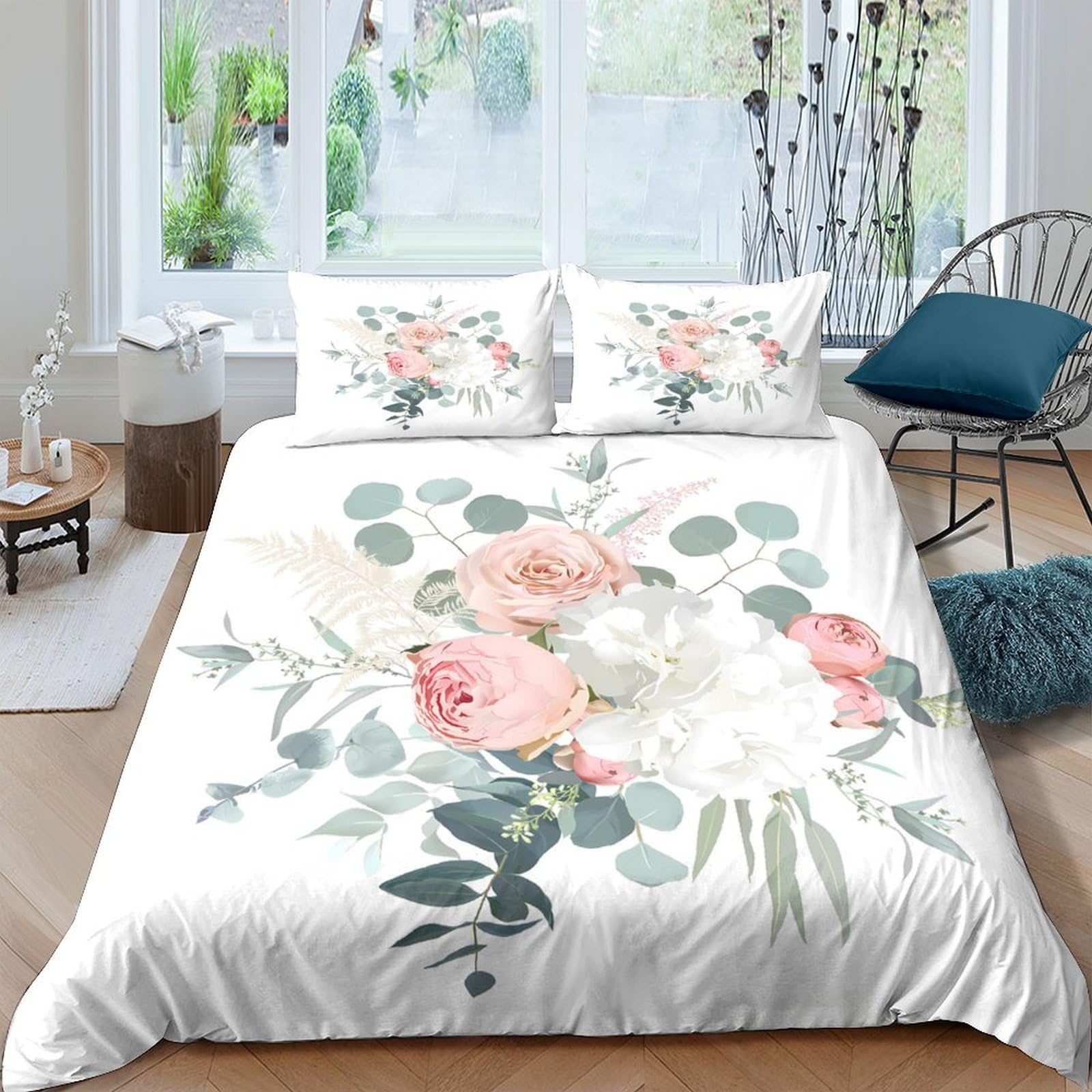 Ctjqhvkz Style-4 3D Printed Pink Peony Fitted Sheet Microfiber Soft Breathable Greenery Mattress Cover For Bedroom Guest Room Decor Single（135X200cm）