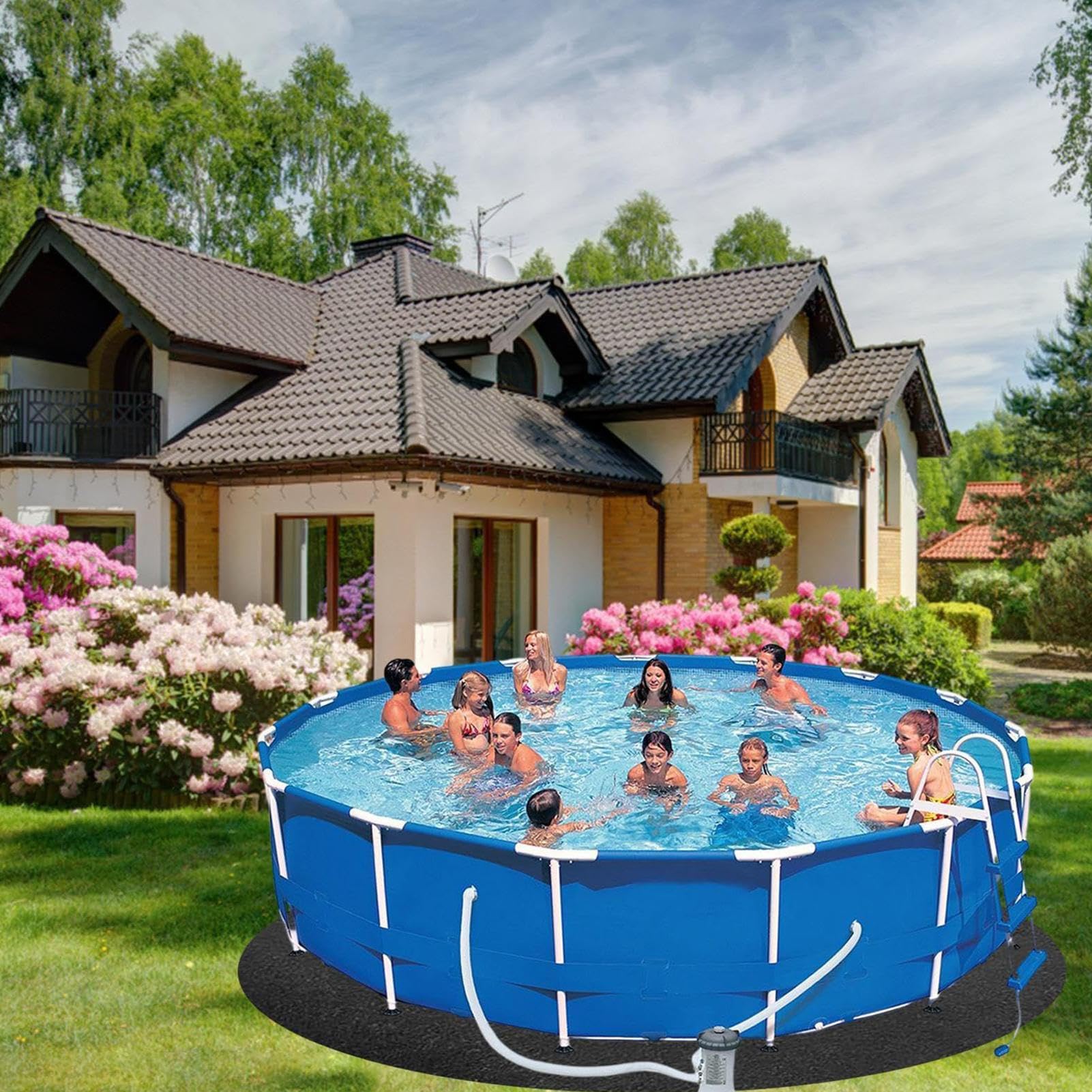 Generisch Runde Poolmatte, Pool Unterlage Outdoor, Bodenmatte für Outdoor Whirlpools - Rund Pool Liner Pad, Schützt & Isoliert - Poolunterlage Poo-l Untergrund, (Schwarz, 305CM)