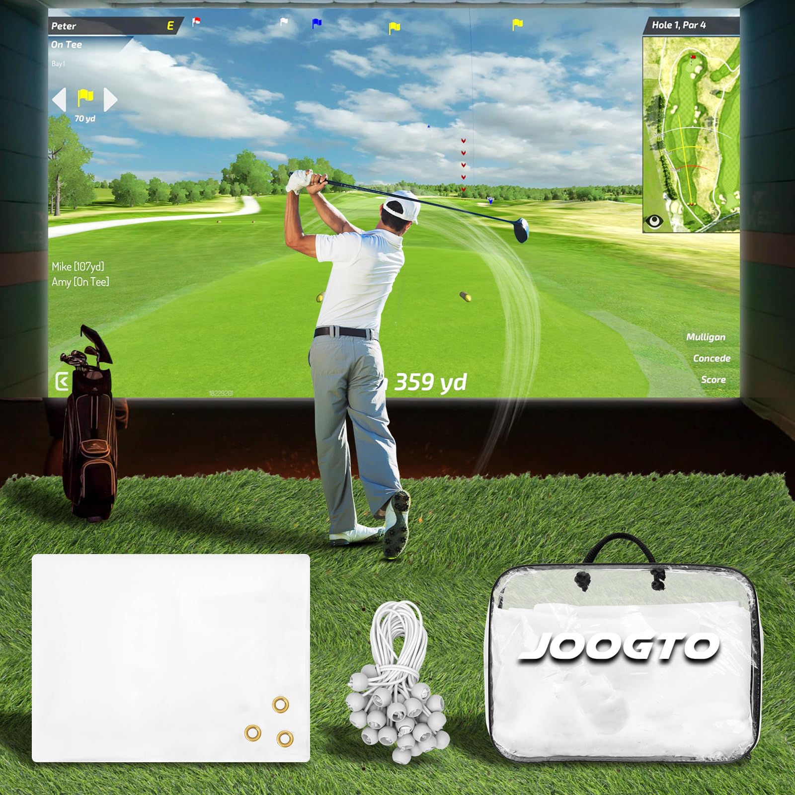 Joogto Golf Simulator Impact Screen for Indoor/Outdoor, Impact Screen Golf Simulator with 28-32 Upgraded Grommets, Self-Restoration Crease Fabric,4mm Thicker Impact Screen with Storage Bag