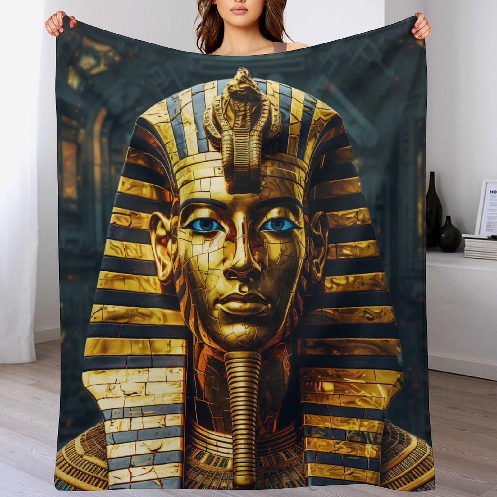 Egyptian Mythology Throw Blanket Soft Plush Thick Cosy Fuzzy Fluffy Machine Washable Flannel Blankets for All Season Use Bedroom Couch 180×200cm
