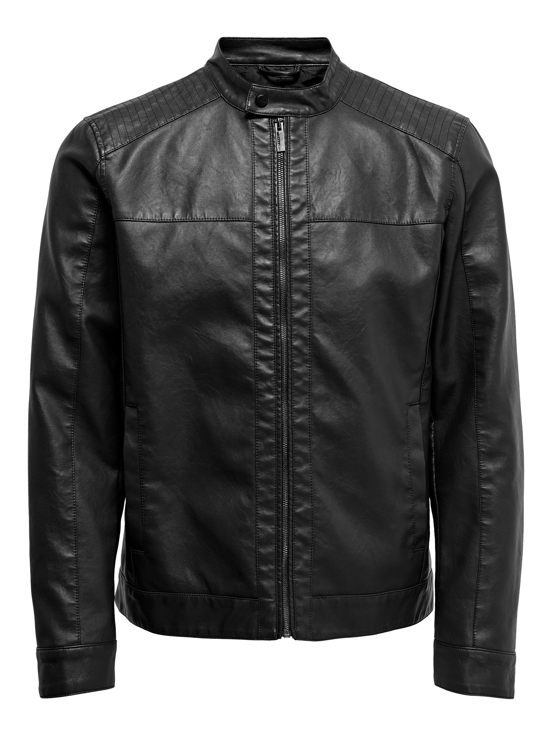 Only & Sons Men's Black (Black Black) Onsmike Pu Racer Jacket Otw Jacket Not Applicable, Small