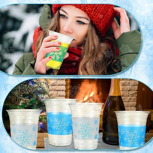 Miniatura 3 de Mifoci Vasos de plástico con forma de copo de nieve de 16 onzas, vasos de plástico transparente desechables para Navidad, vasos de cerveza para