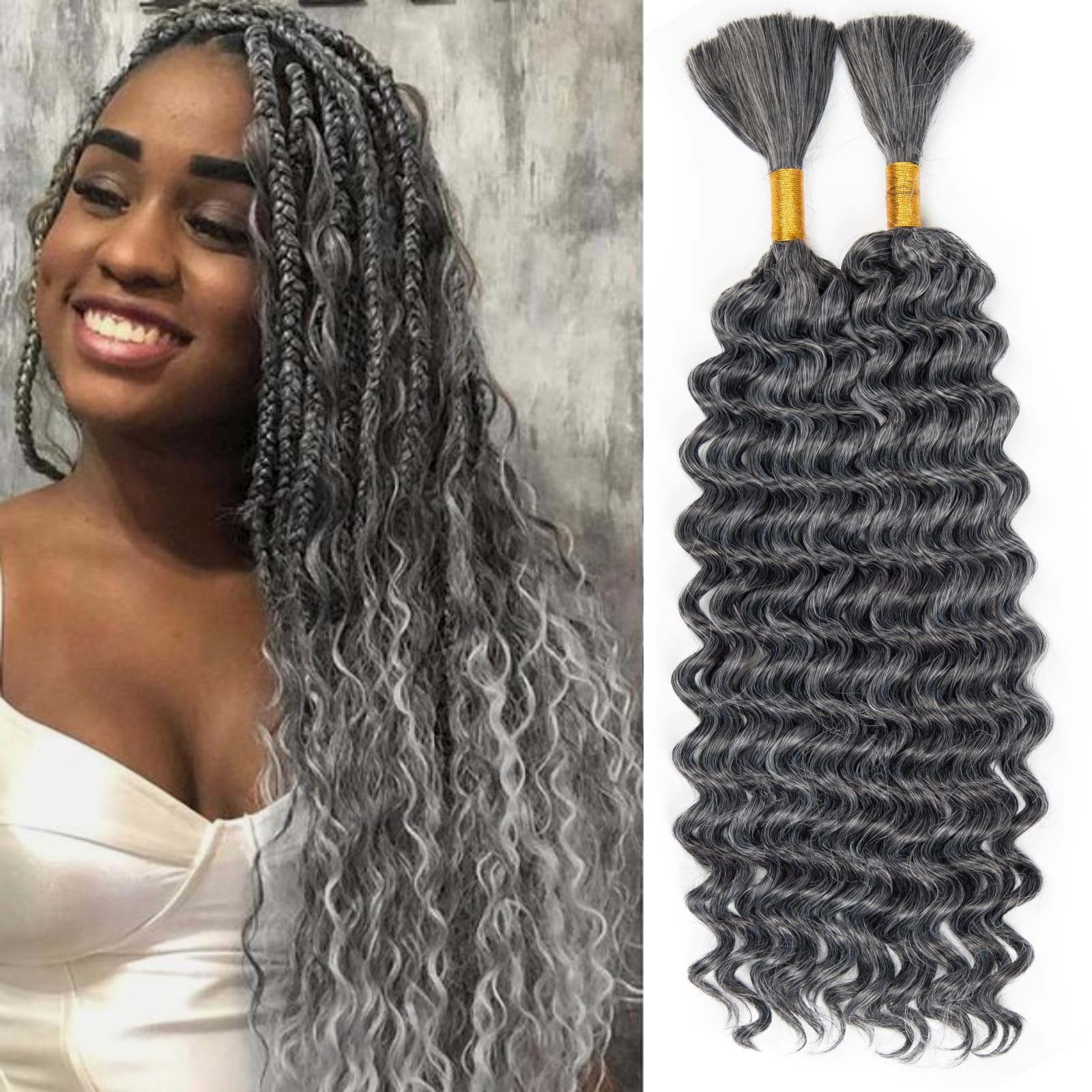 Deep Bulk Hair For Braiding Hair 20inch Wet And Wavy No Weft Quality Synthetic Hair Braiding Extensions For Boho Braids Natural Color 2 Bundles/Pack (