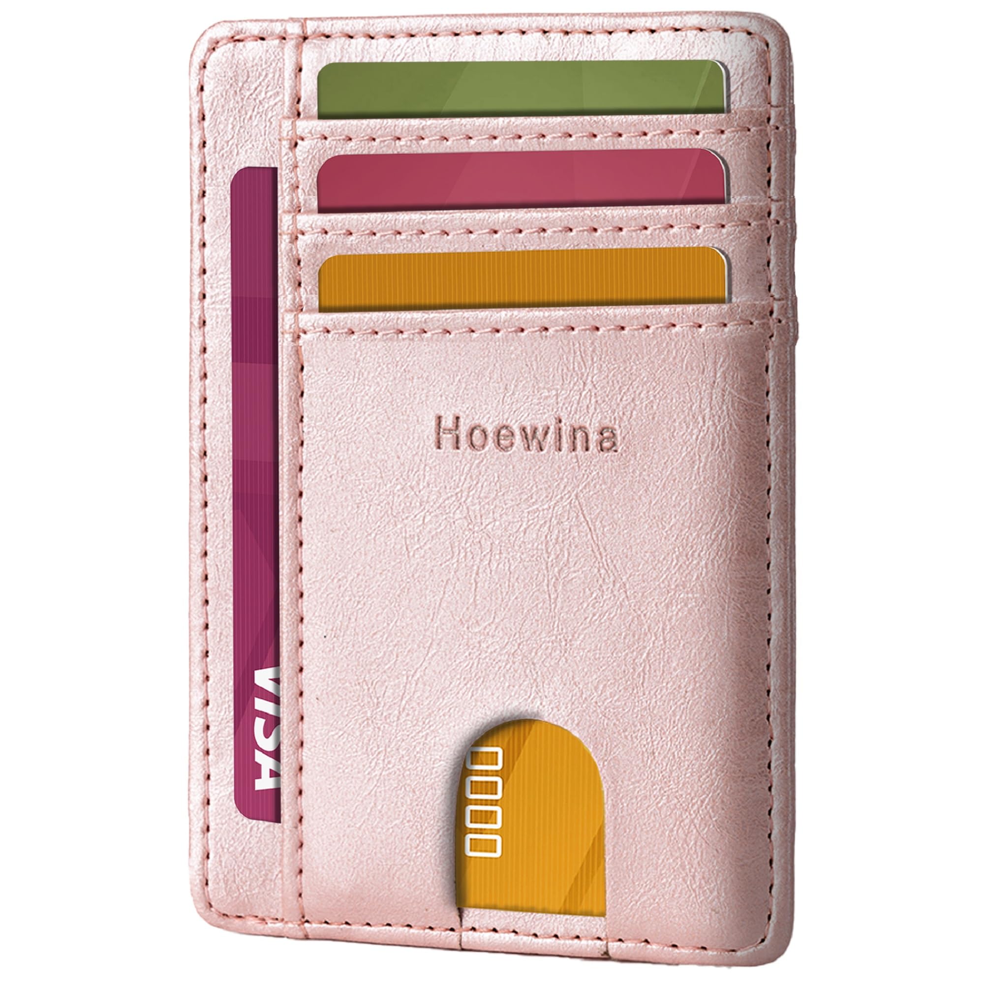 Hoewina Slim Wallet for Men, Credit Card Holder Wallet, Minimalist Design - RFID Blocking Front Pocket Leather Thin Wallet for Men and Women(Rose Gold