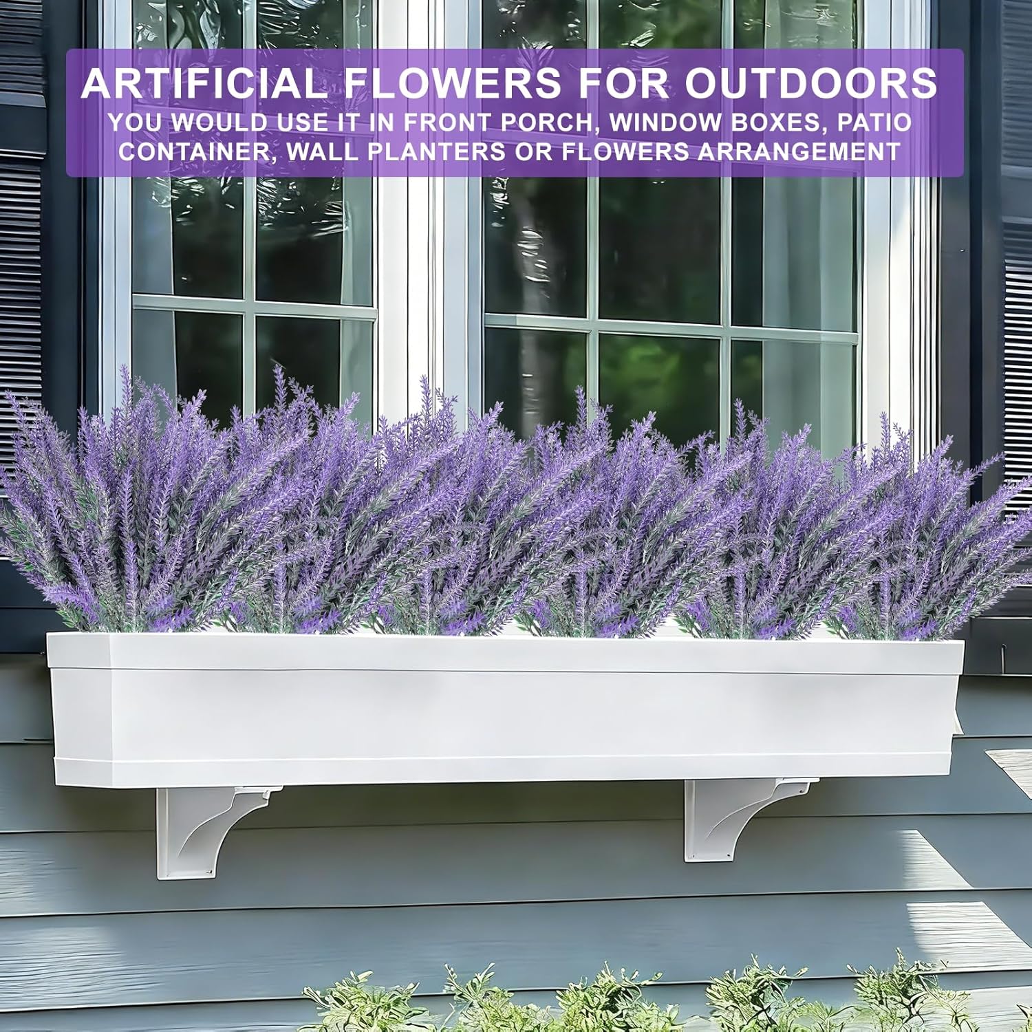TURNMEON 20 Bundles Artificial Lavender Flowers for Outdoors, UV Resistant Fake Plants Artificial Plastic Faux Plants for Home Window Box Planter Porch Gardens Cemetery Spring Decor(Gray Purple) - Image 6