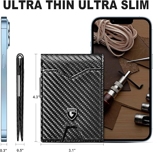 Miniatura 5 de GSOIAX Mens Slim Wallet for Men Minimalist Genuine Leather Carbon Fiber Rfid Blocking Cowhide Bifold Credit Card Holder With Gift Box