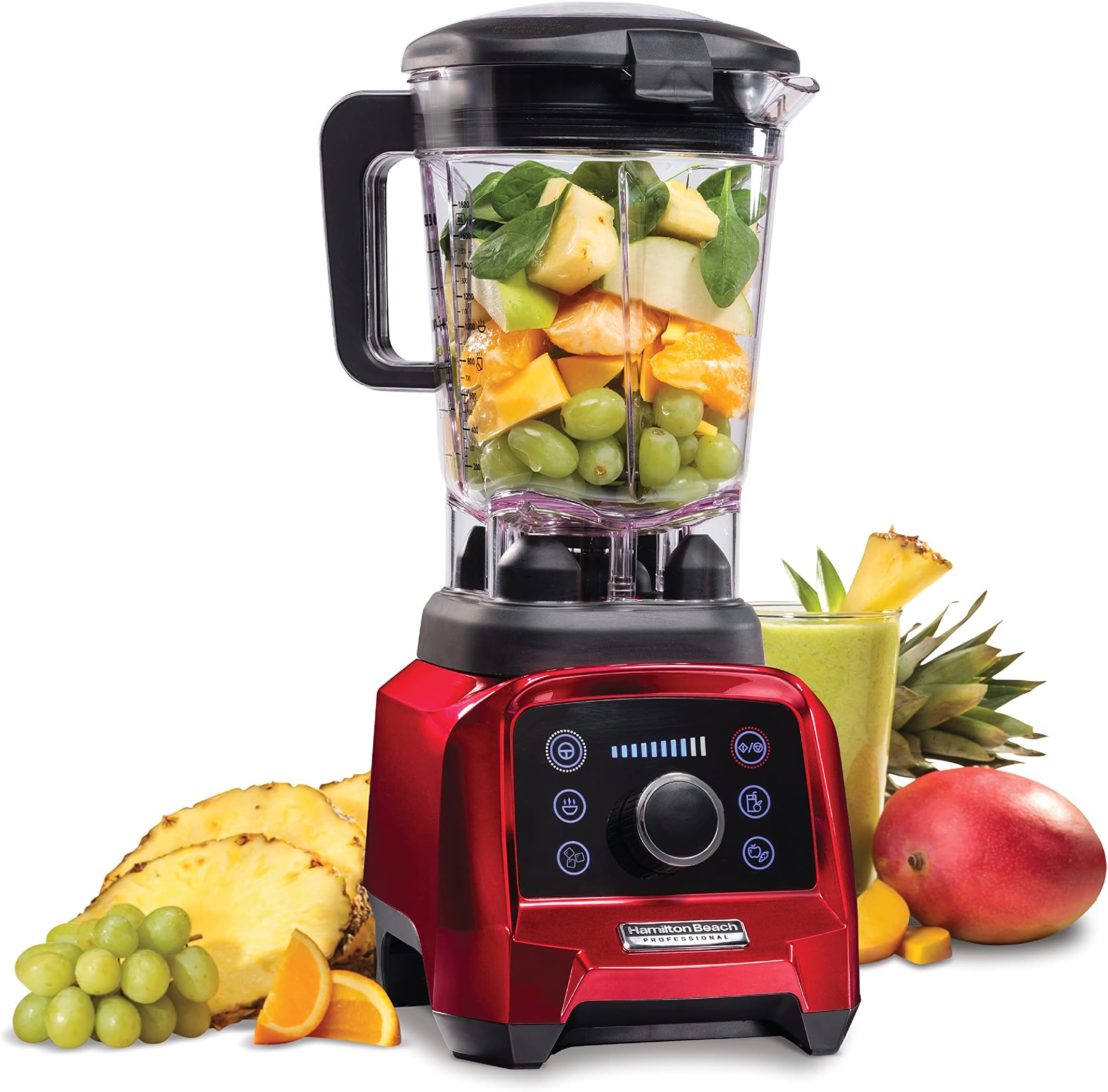 Hamilton Beach Professional Cold & Hot 1.8L Blender, 4 Presets Soup Smoothie Ice CrUSh Juice, Intelligent, Shatterproof Jar, Retain Nutirents, Red, 1400 Watts, 58928-Sau, 8 Year Limited Warranty