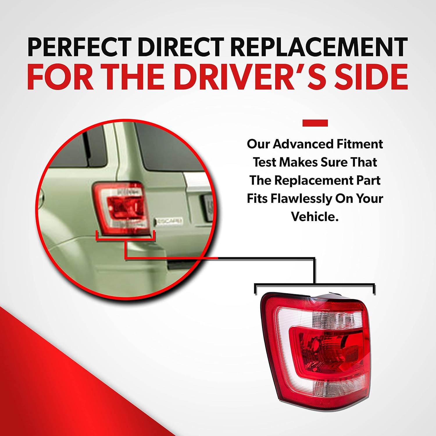 Tail Light Assembly For 2008 2009 2010 2011 2012 Ford Escape - Fits Driver Side of Escape Rear Tail Lights - Includes Lens and Housing - Tail Light For Ford Escape XLS XLT Limited Hybrid