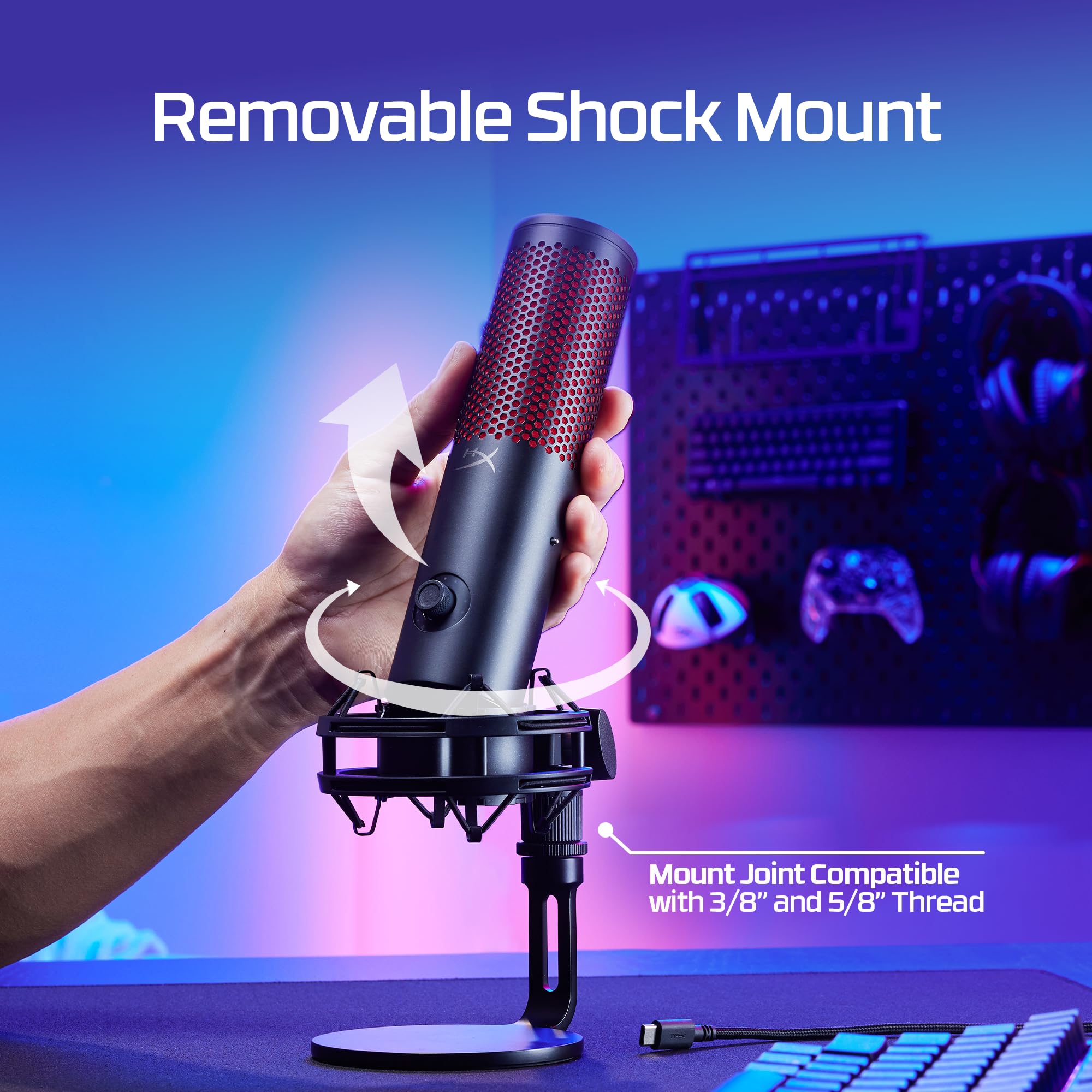 HyperX Quadcast 2 Frost mikrofon USB do gier, strumieniowania, podcastu, czterech wzorów biegunowych, kontroli, LED, antywibracyjny, do PC, PS4, PS5 i Mac, biały i niebieski
