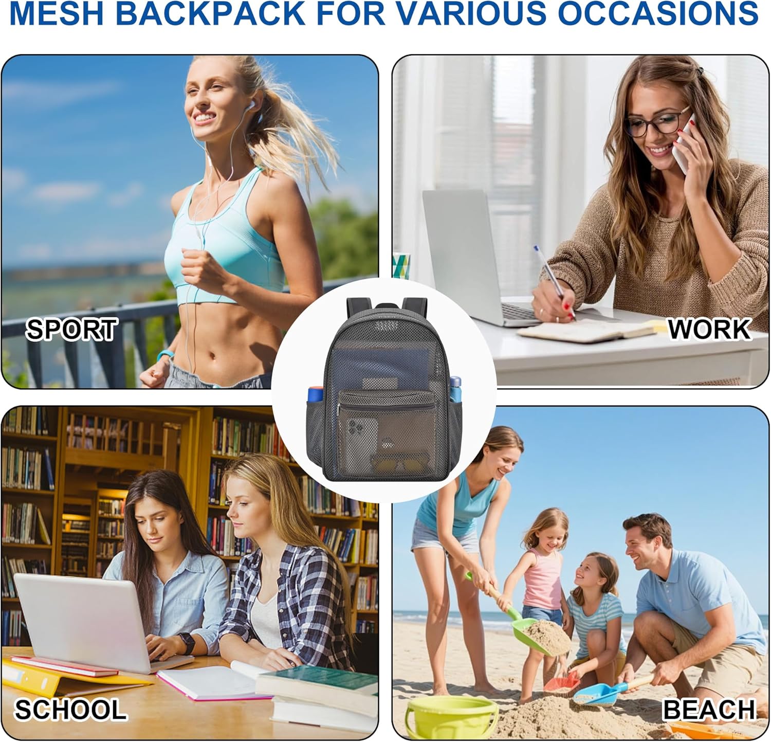 USPECLARE Heavy Duty Semi-Transparent Mesh Backpack，See Through College Student Backpack，
