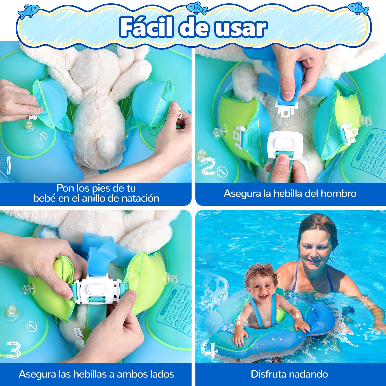 Flotador de Bebé con Toldo UPF 50+, Boya para Piscina Mejorada Que Previene Volteos, Asiento Acuático para niños de 6 a 36 Meses