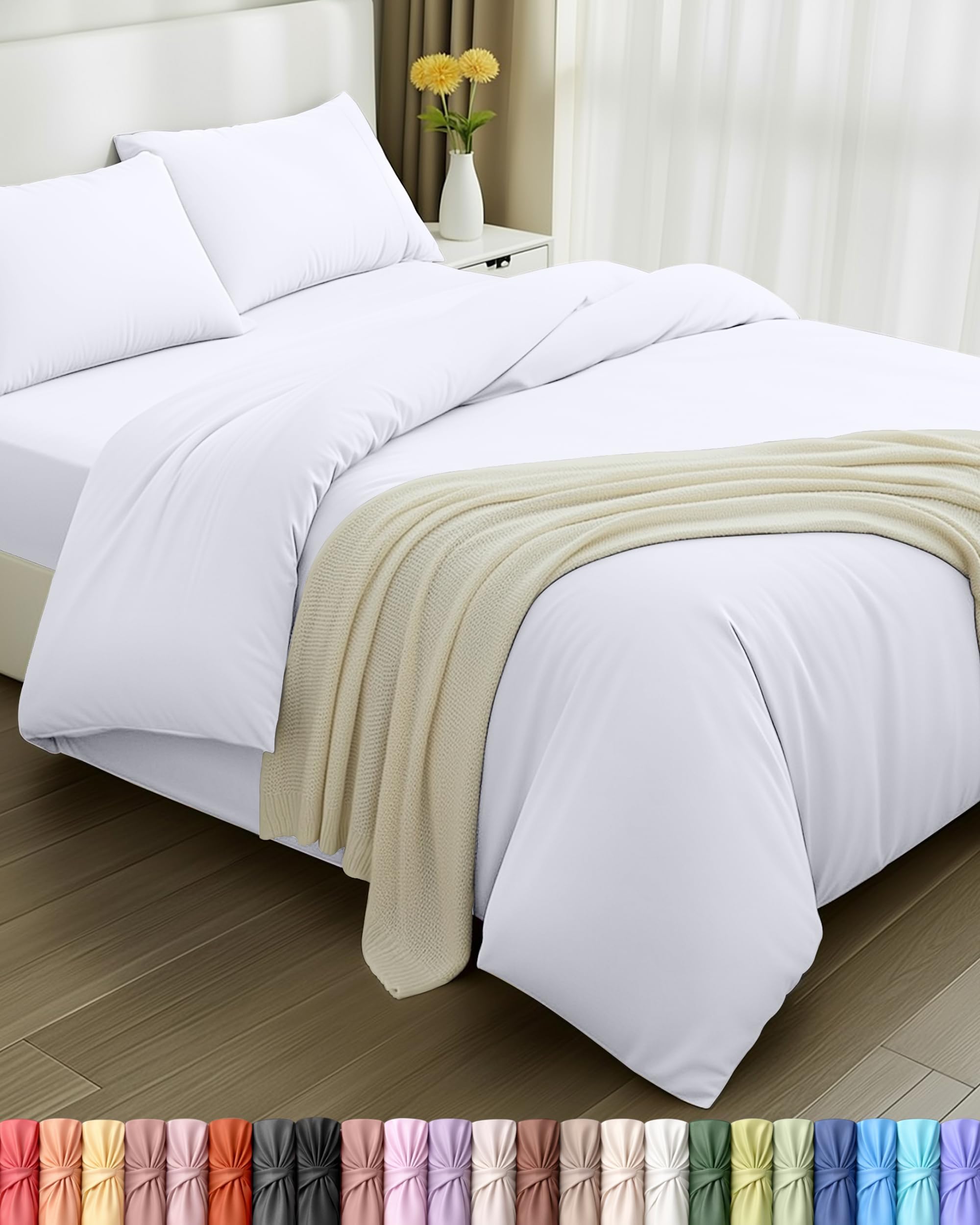 Utopia Bedding 4 Piece Double Bedding Set - Duvet Cover, Fitted Sheet with Pillow cases - Soft Brushed Microfiber (White)